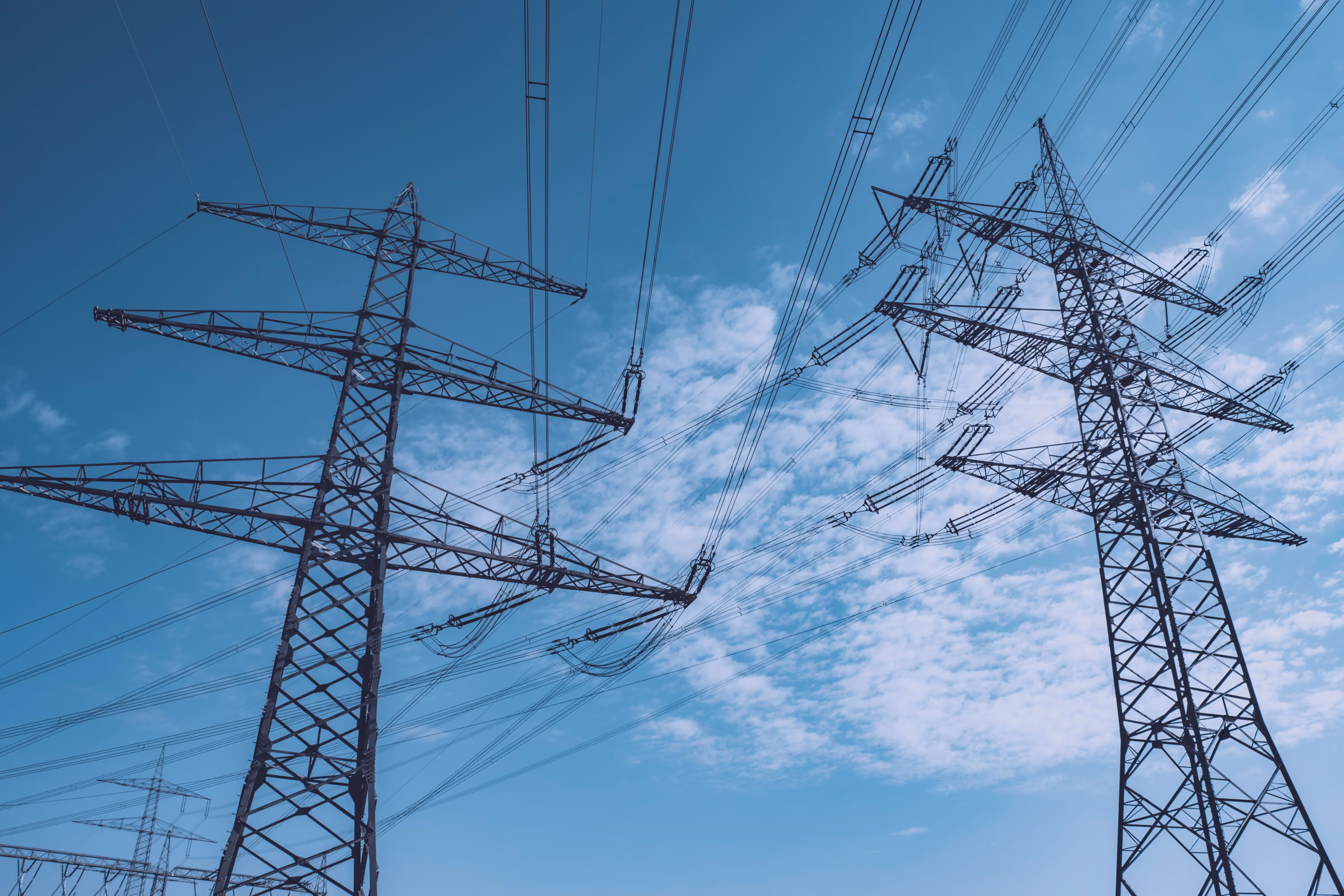 High-voltage power transmission tower under sky
